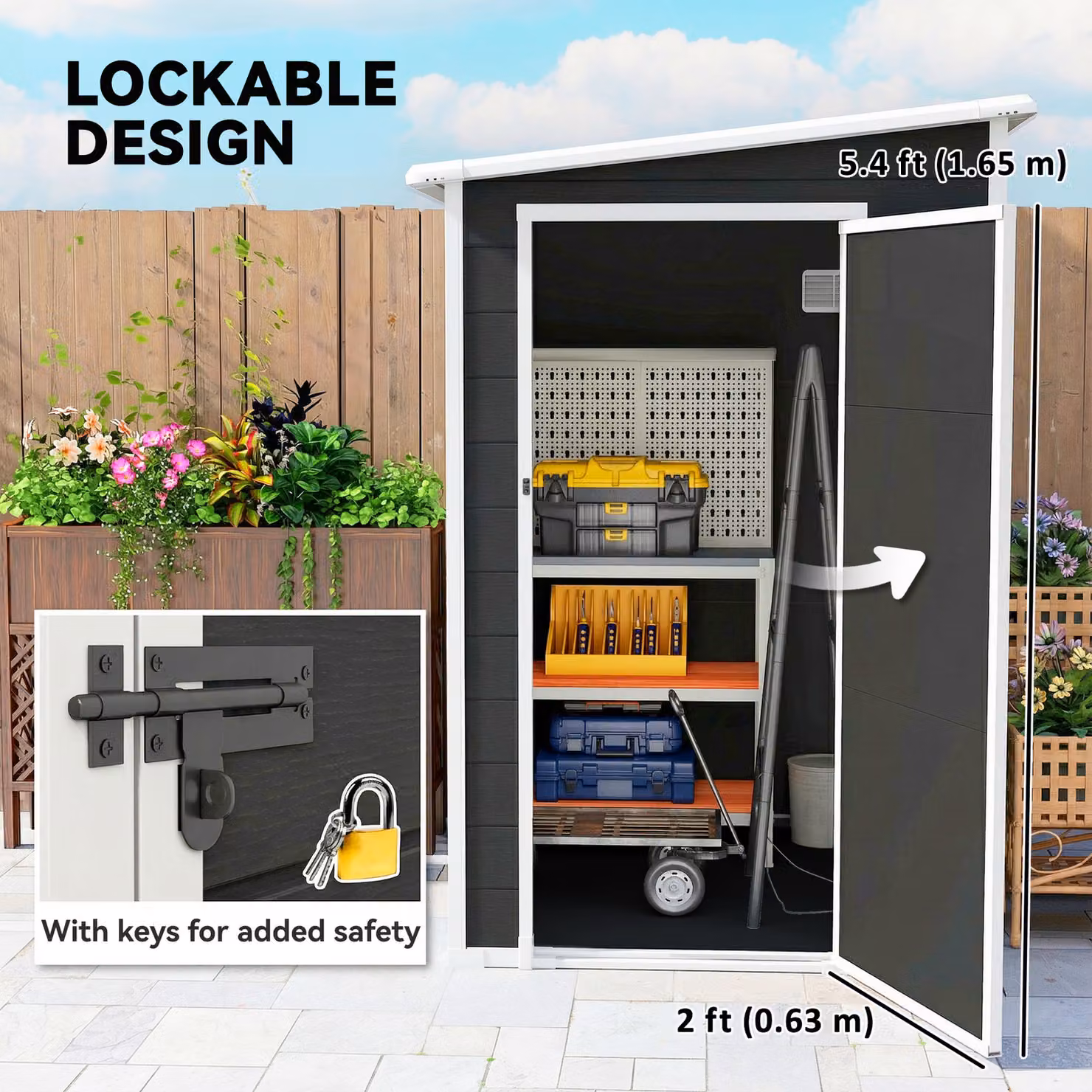 Outsunny Black Lean-to Garden Storage Shed with Window and Lockable Single Door – 6