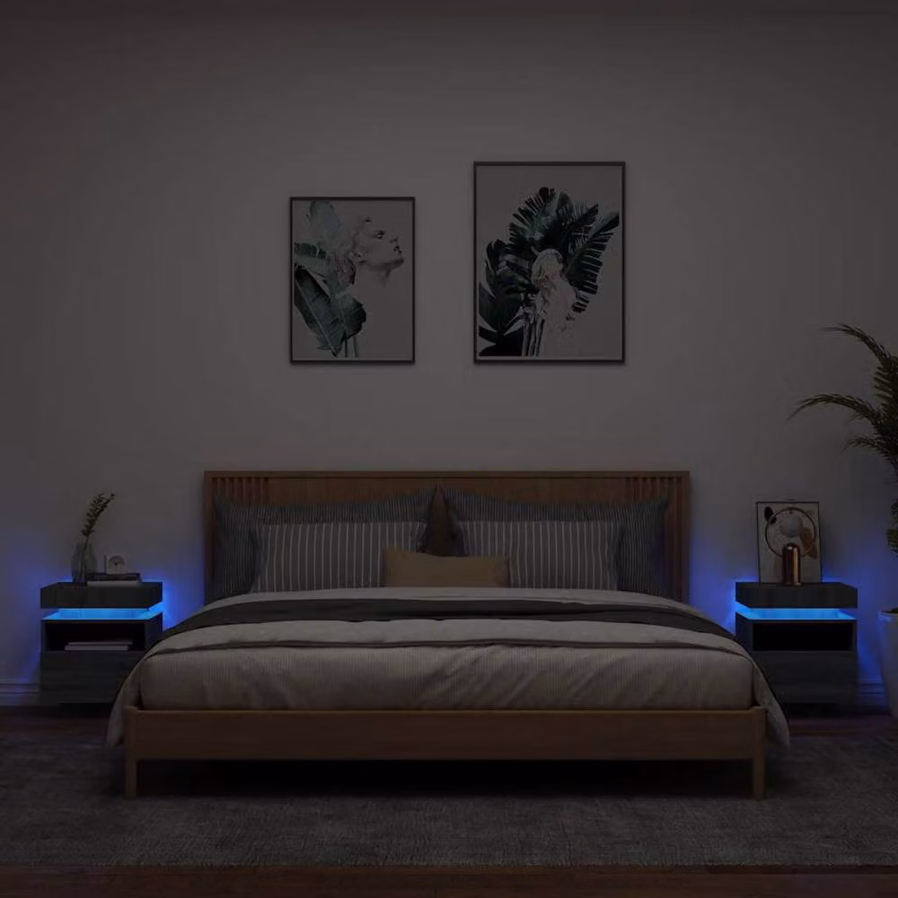 Berkfield Home Set of 2 Grey Sonoma Decorative Bedside Cabinets with Integrated LED Lighting – 2