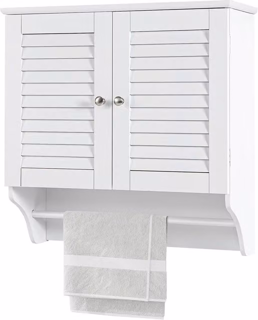 Gymax White Wall Mounted Bathroom Medicine Cabinet with Double Louvered Hinged Doors and Internal Shelves