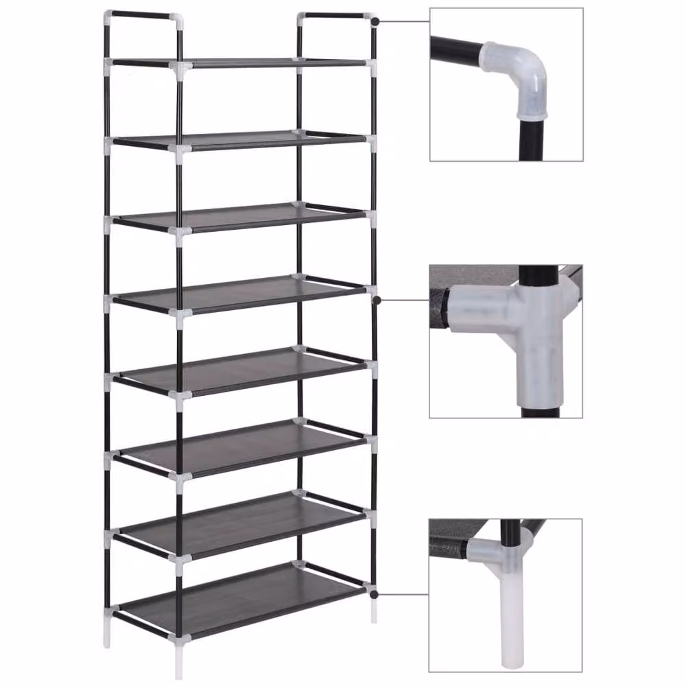 Berkfield Home 8-Shelf Metal and Non-woven Fabric Shoe Rack in Black – 2