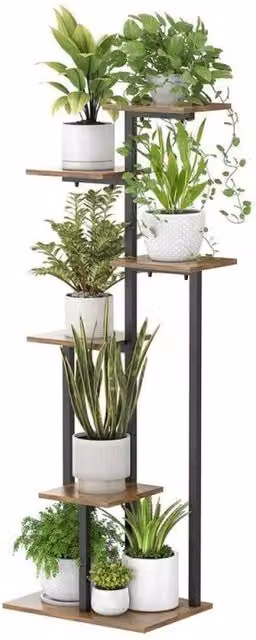 PAWNORA 6-Tier Indoor Plant Stand in Black Vintage Metal and Plastic