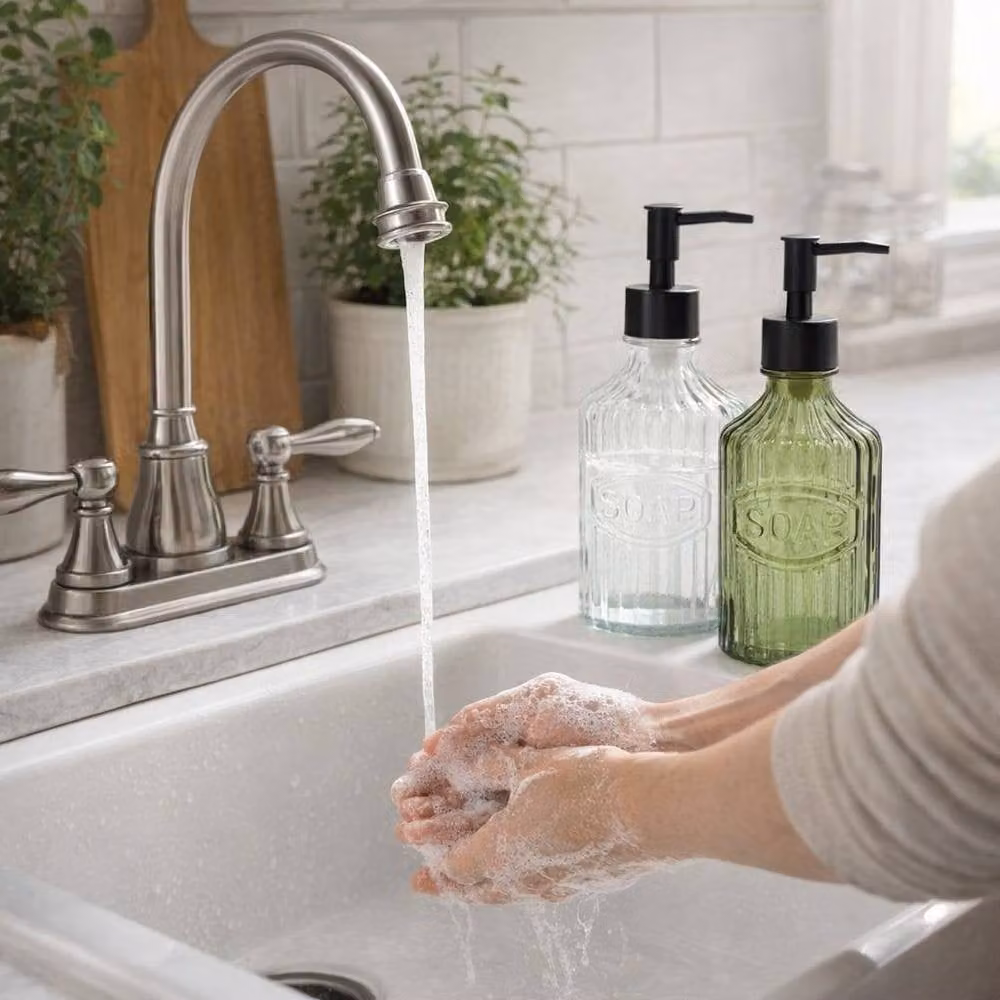 Candlelight Apothecary Glass Soap Dispenser with Black Pump in Green – 2