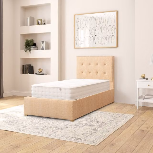 Aspire Presley Ottoman Storage Bed in Champagne Firenze Velour Fabric, Single, W: 90 cm x L: 190 cm