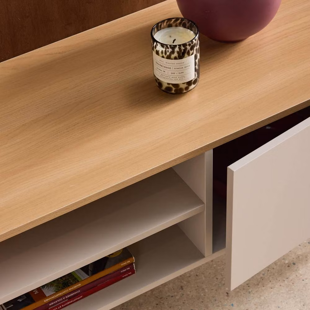 Sweekeek Modern Metal and MDF TV Stand with 2 Doors in Beige, W/D/H: 140 x 40 x 44 cm – 3