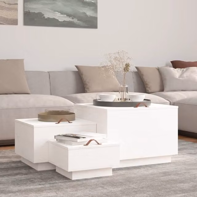 Berkfield Set of 3 White Solid Pine Wood Storage Boxes with Lids and Handles