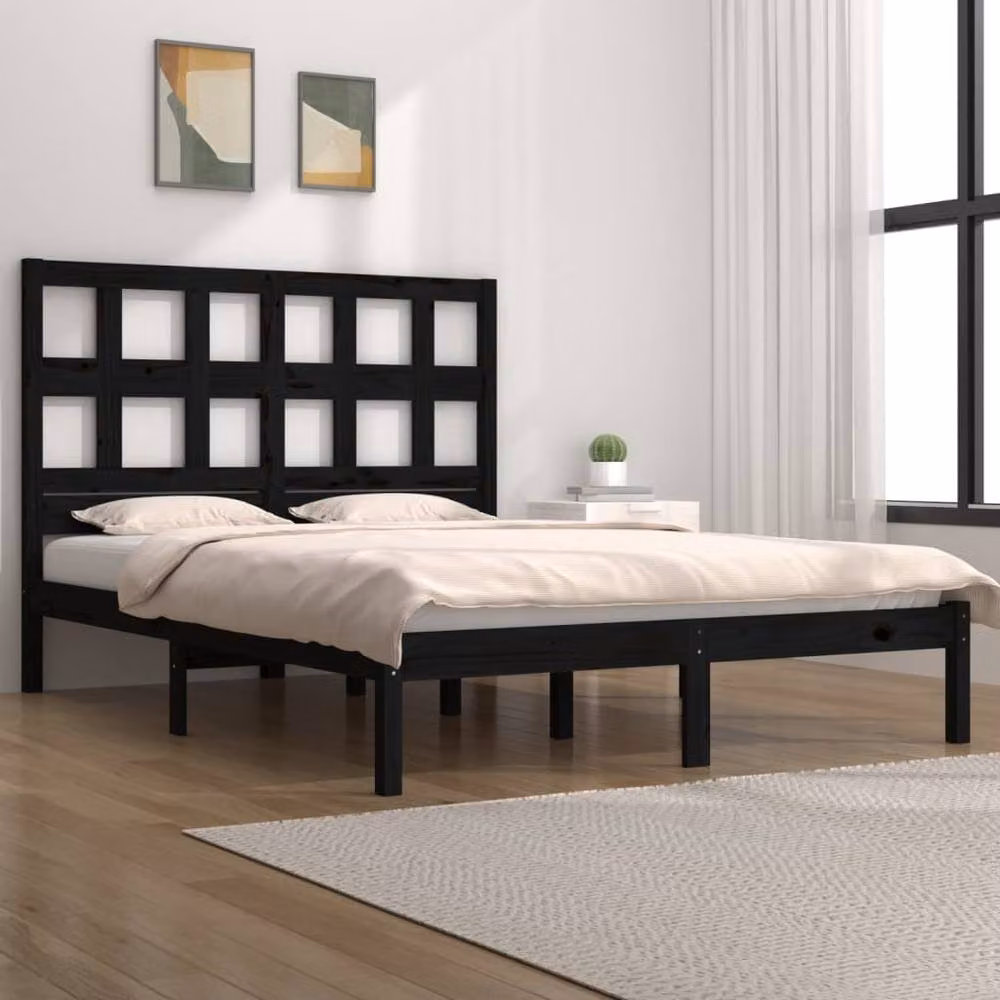 Berkfield Home Beautiful Bed Frame in Black Solid Pine Wood, W/D/H: 200 x 200 x 205.5 cm – 2