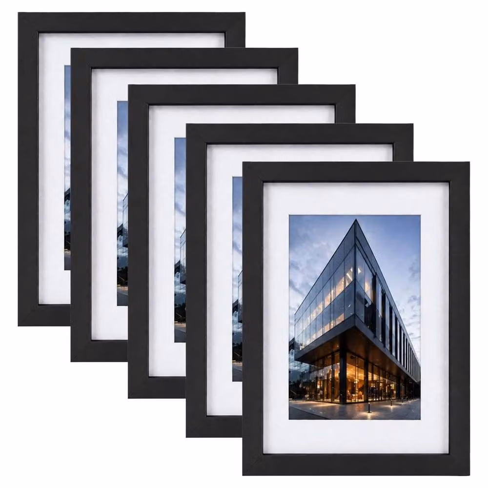 FLAVORA 5 Pack Black A5 Rectangular Photo Frames for Wall and Tabletop – 4
