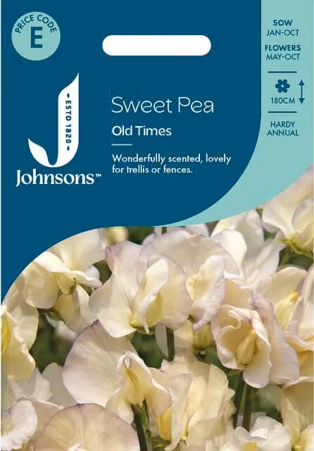Johnsons Seeds Old Times Sweet Pea Climber Flower Seeds in Blue, White and Lime-Cream