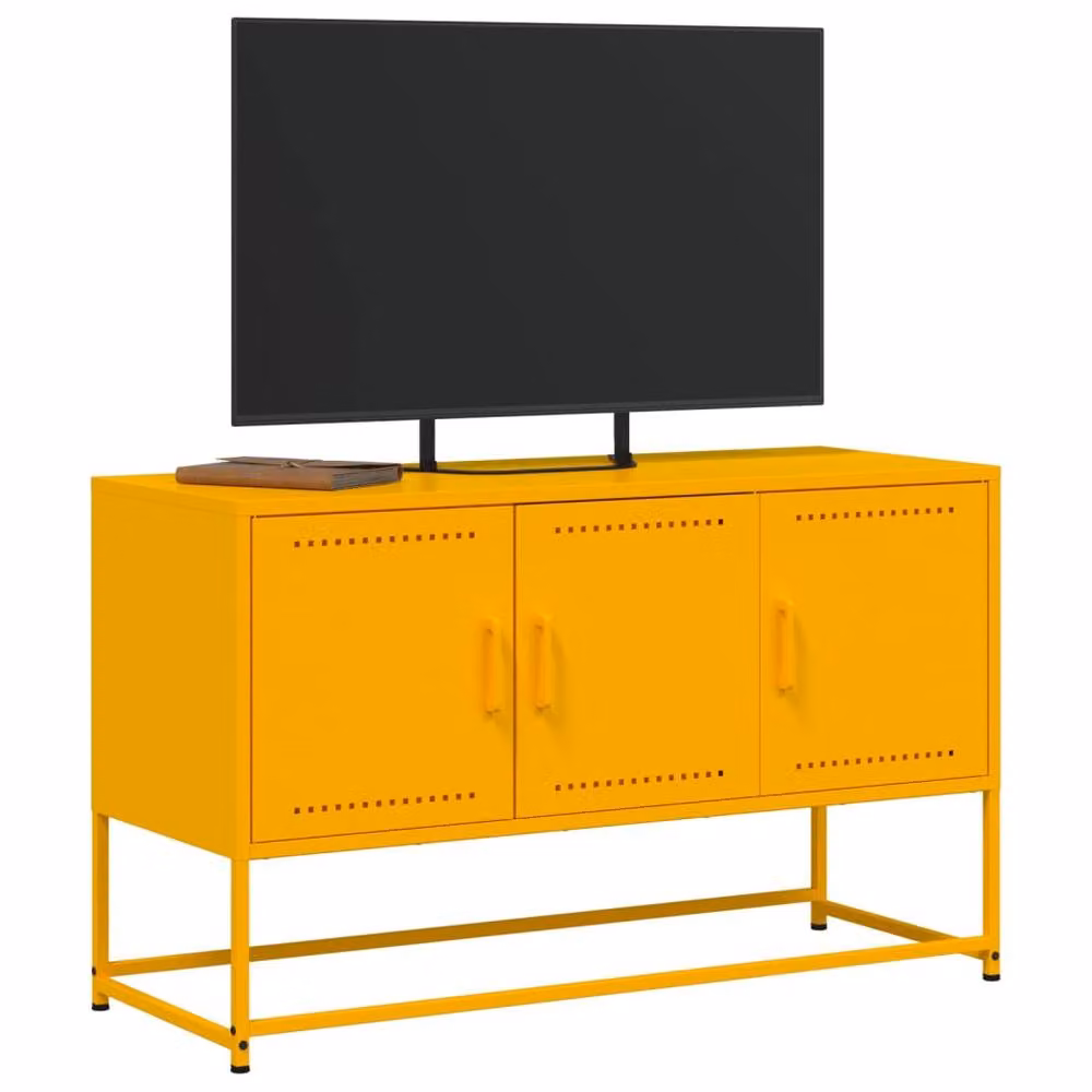 Berkfield Home Mustard Yellow Metal TV Cabinet W: 100.5 cm, D: 39 cm, H: 60.5 cm – 4