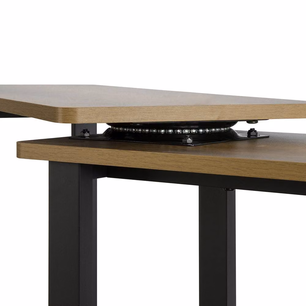 SoBuy Industrial L-Shaped Coffee Table with Castors and Multi-Tier Serving Shelves in Dark Brown – 5