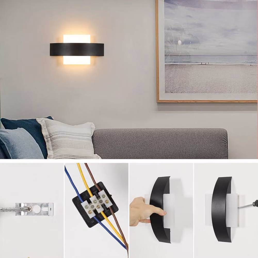 Goeco Modern 12W LED Wall Light in Black with Warm White 3000k Acrylic and Metal Up and Down Lighting for Hallway, Stairs, Bedroom or Living Room – 4