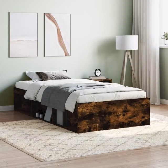 Berkfield Home Smoked Oak Bed Frame in Brown, W/D/H: 90 x 200 cm – 1