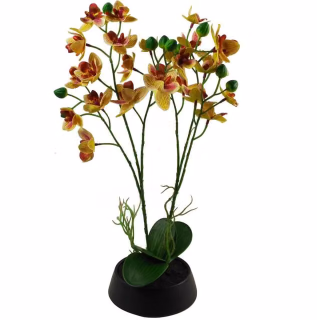 Leaf Design UK Realistic Artificial Pink and Yellow Orchid in White Ceramic Planter, Height: 43 cm