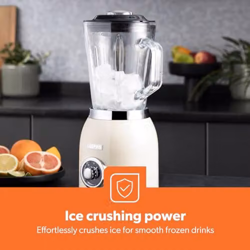 Geepas Retrovive 2-in-1 Food Jug Blender and Coffee Grinder Mill, 800W, 1.5L Glass Jar, Cream – 5