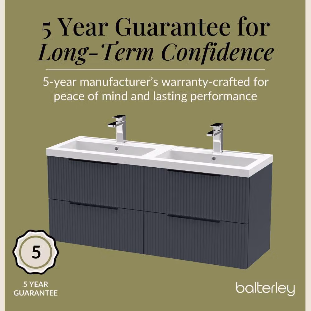 Balterley Fluted Front Wall Hung 4 Drawer Vanity Basin Unit, Dark Grey, W: 120 cm – 4