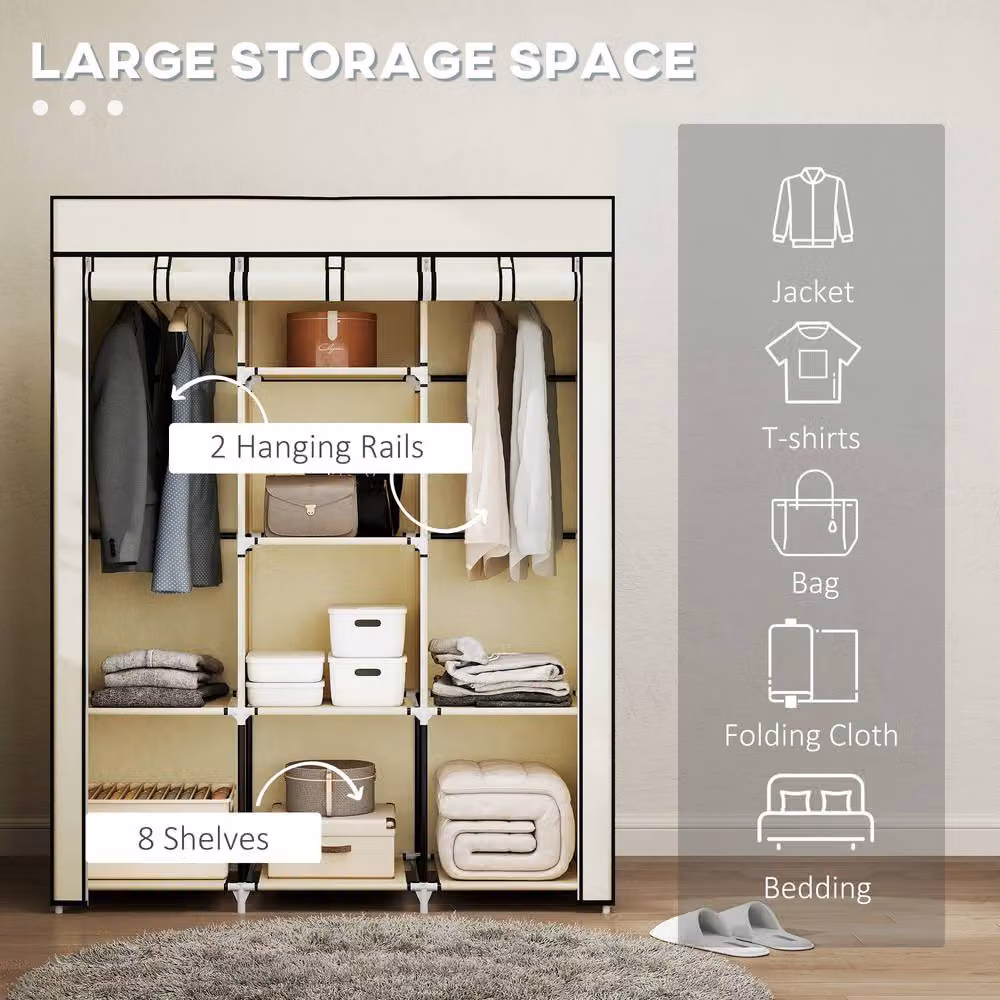 STILVORA Wardrobe with Roll Shutter, Hanging Rod and Internal Shelves in Beige – 3