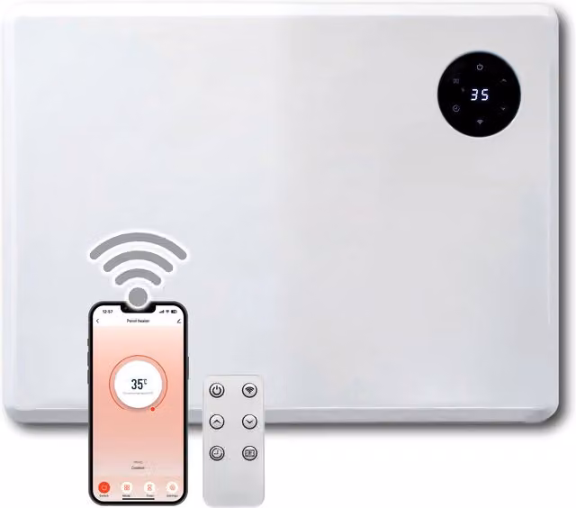 Purus WiFi Smart Electric Panel Heater, White, Wall Mounted or Freestanding, Width: 53.5 cm