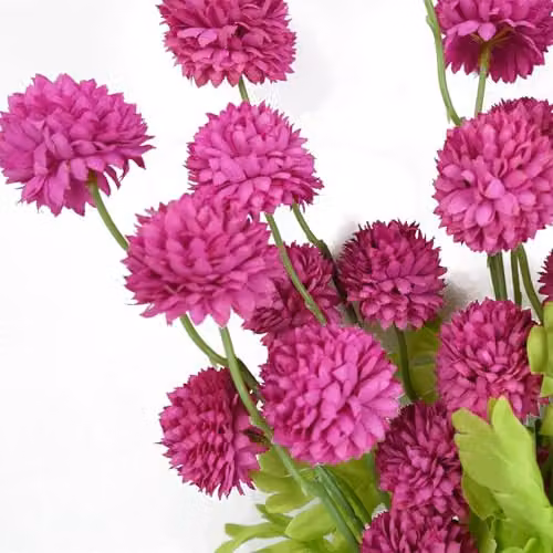 Leaf Design Pink Dahlia Pompom Artificial Flower Stem, 50 cm – 2