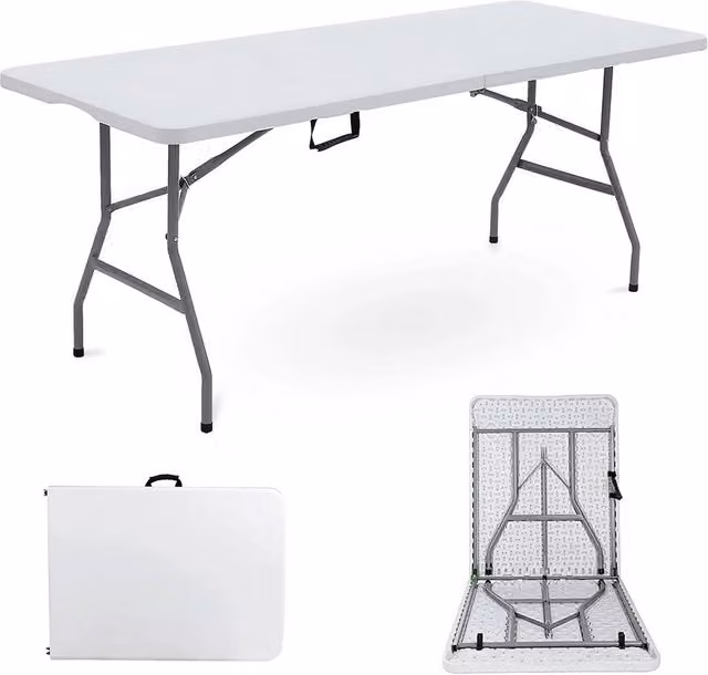 EONLION Heavy Duty Folding Trestle Table in White, W: 100 cm, H: 74 cm