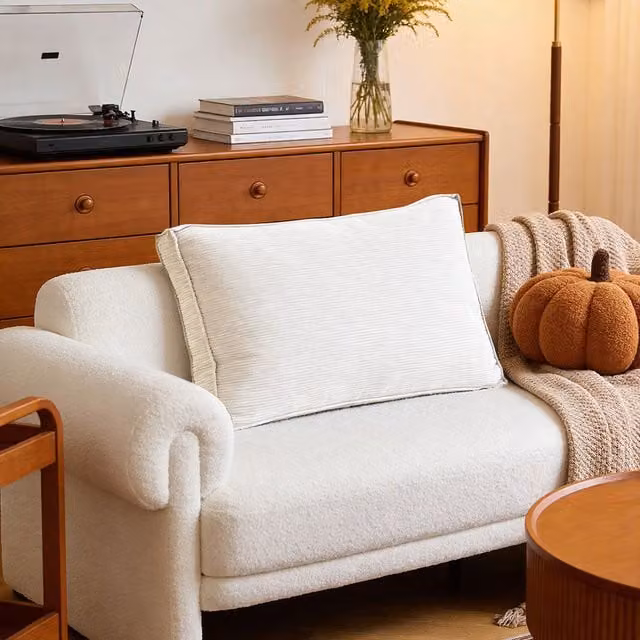 Lifeideas Rectangular Corduroy Cushion in Beige, Width: 80 cm