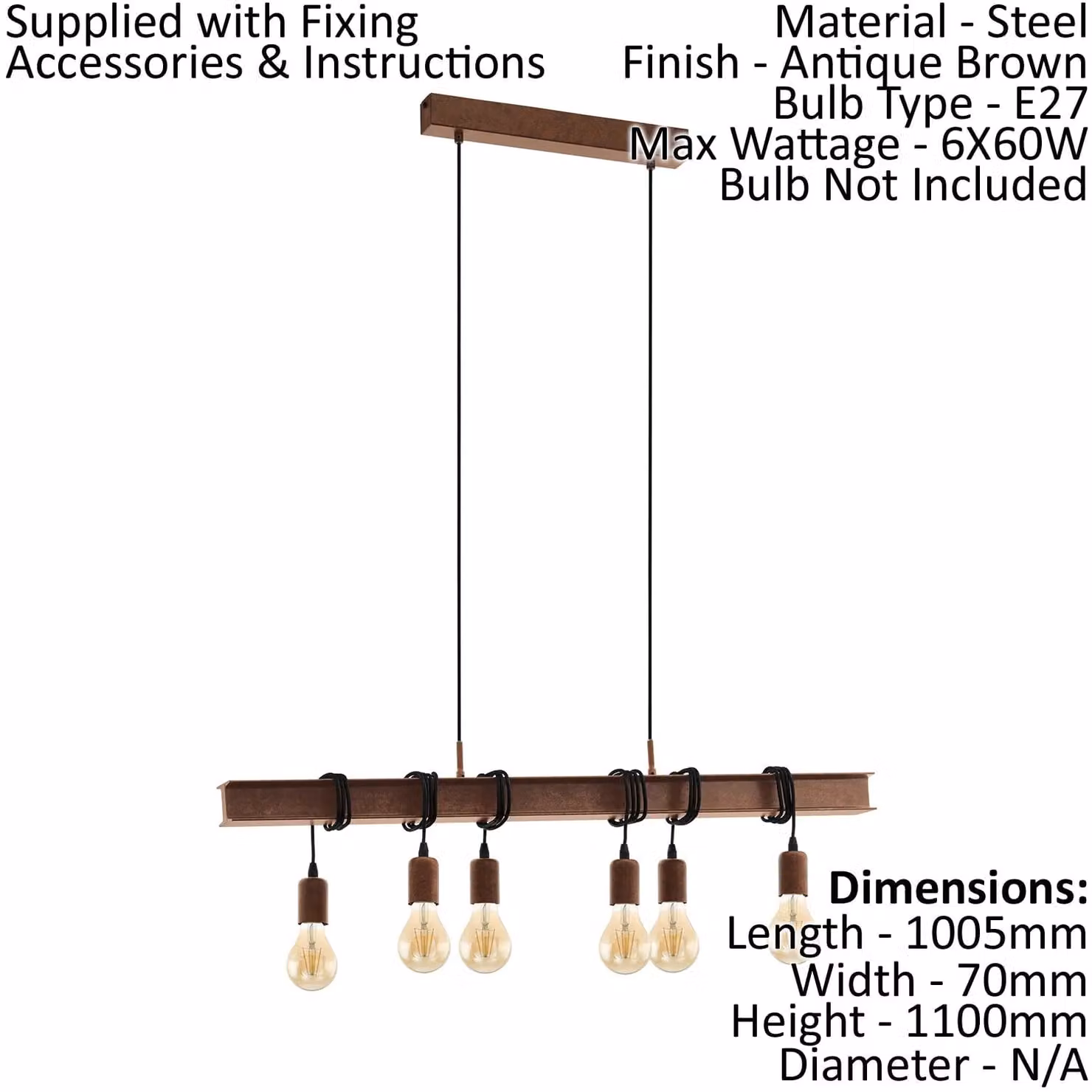 Loops Industrial Metal and Wood Multi Bulb Ceiling Pendant Light and 2x Matching Wall Lights in Black and Wood – 1