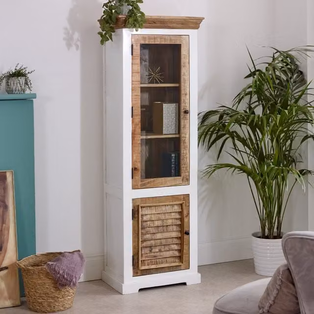IH Design Modern Solid Mango Wood Bookcase in White