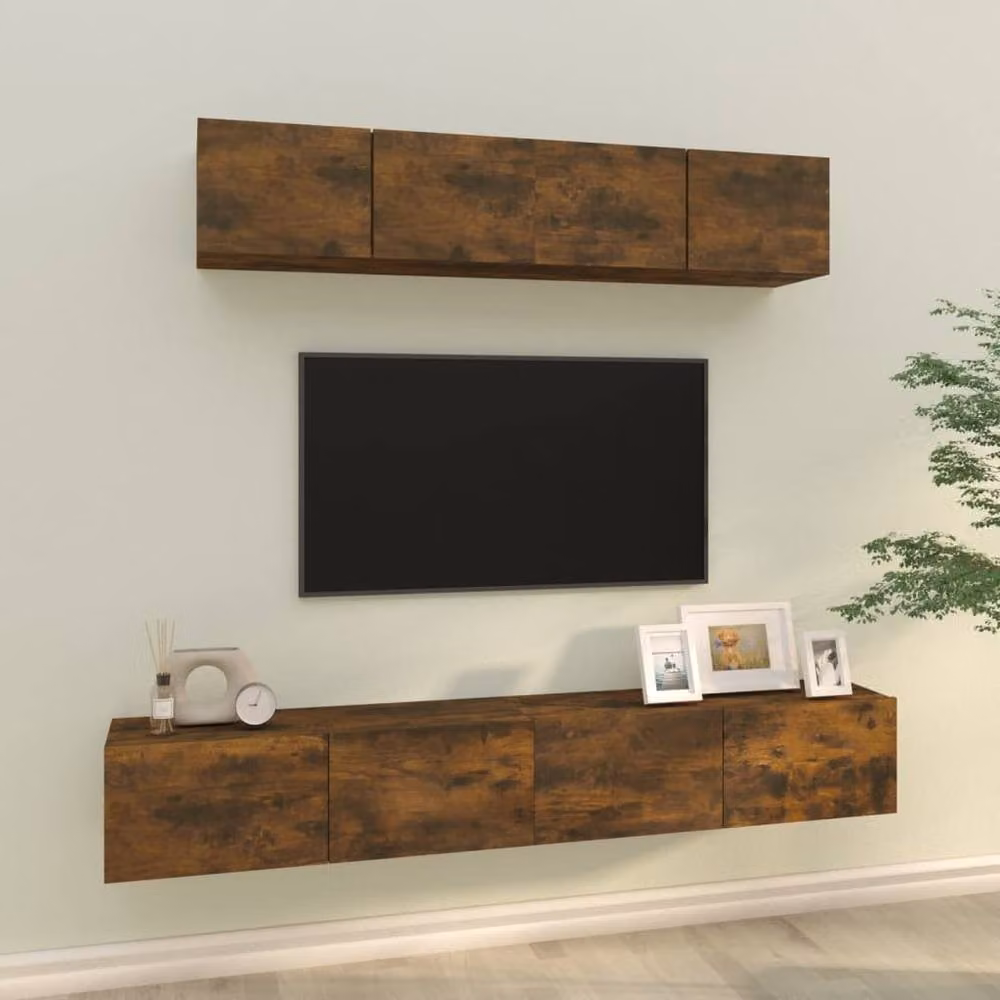 Berkfield Home 4 Piece Classic TV Cabinet Set in Smoked Oak Brown Engineered Wood – 2