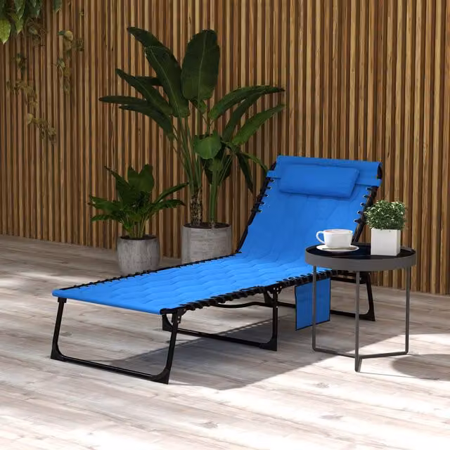 Outsunny Foldable Metal Frame Padded Sun Lounger in Blue