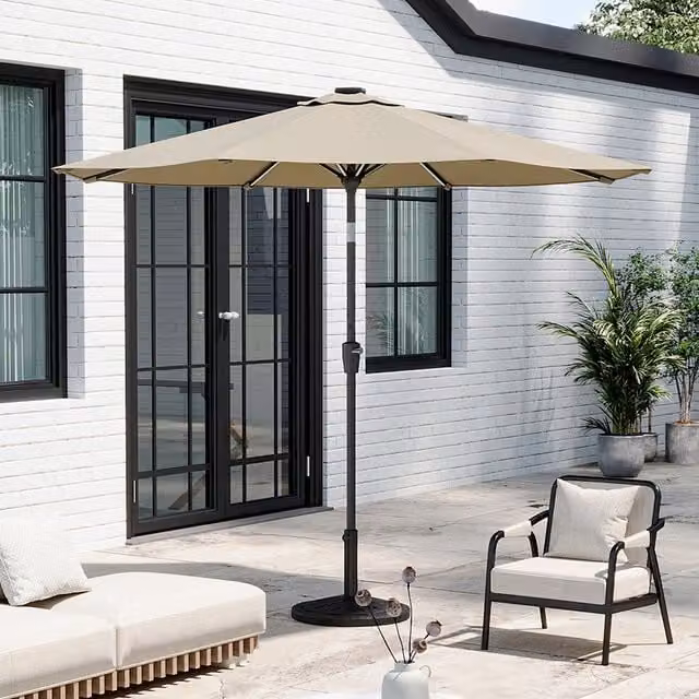 Breeins Freestanding Outdoor Patio Parasol with LED Strips and Concrete Base in Grey
