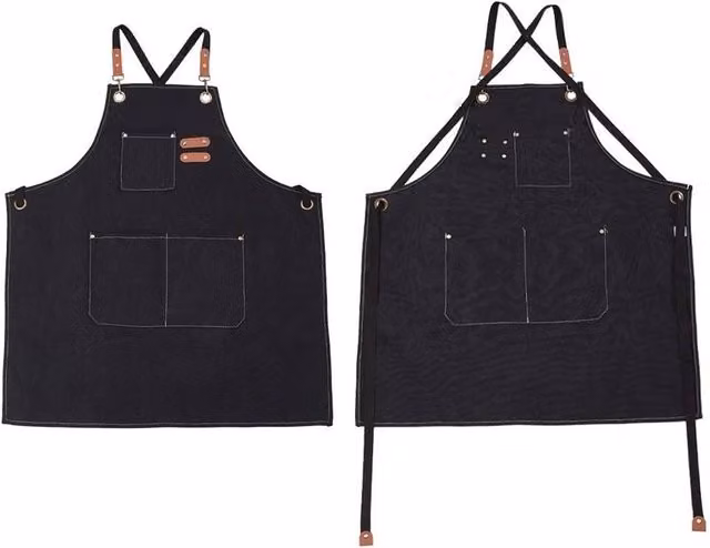 FLAVORA Unisex Black Waxed Canvas Work Apron, Waterproof and Oil Resistant, W/H: 100 x 15 cm