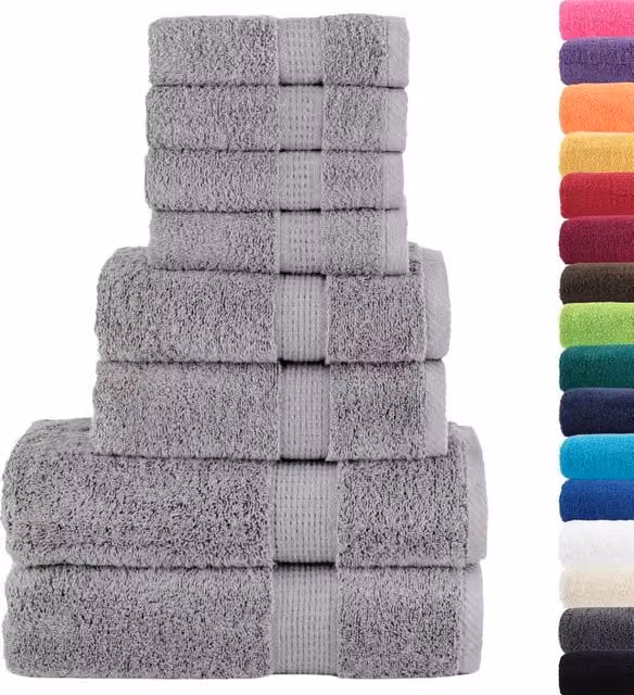 Berkfield Home SOLUND 8 Piece Premium Grey Cotton Terry Towel Set, 600 gsm – 1