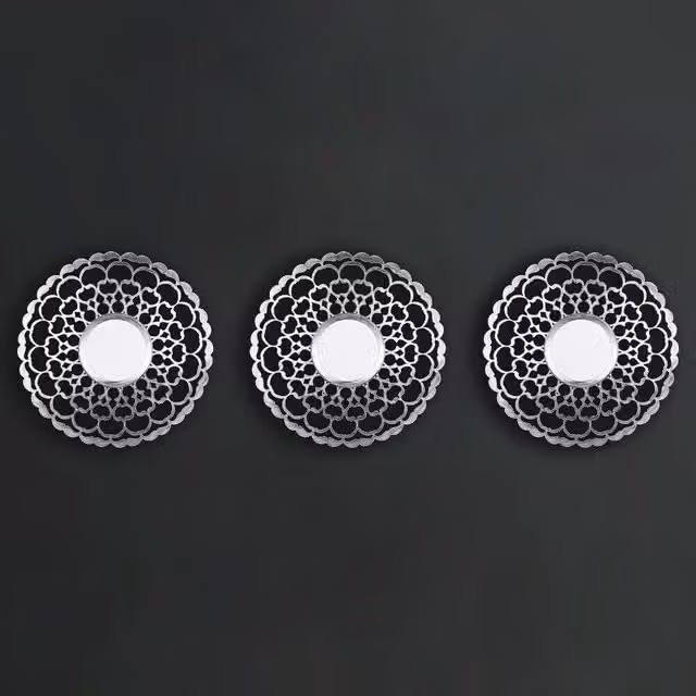 Marco Paul Set of 3 Moroccan Geometric Round Hanging Distressed Silver Metal and Glass Mirrors