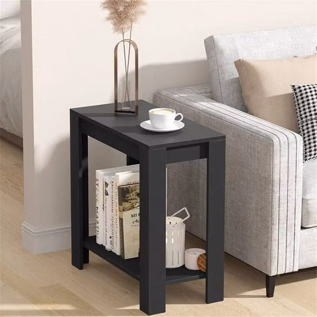 VOGREX Modern Black Wood Small Side Table and Slim Occasional Coffee Table