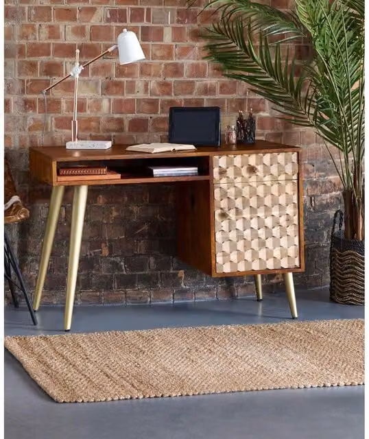 IH Design Koda Retro Writing Desk in Brown and Gold – 1