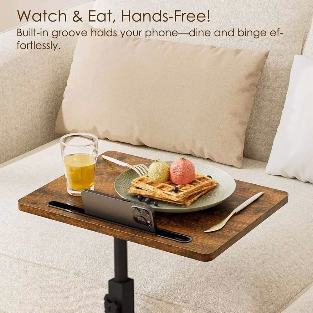 NESTLUNE Height Adjustable Swivel Sofa Tray Table in Brown, W/D/H: 100 x 15 x 81.5 cm – 2