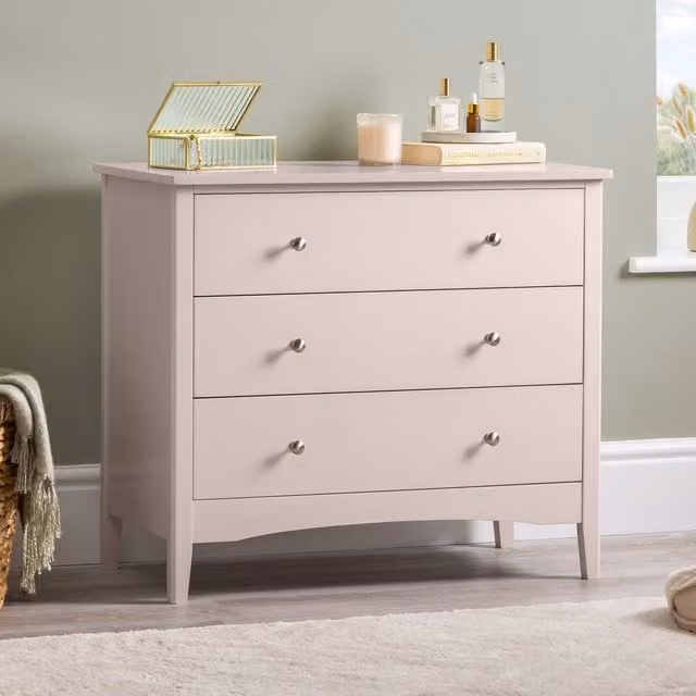 Christow Pink and White 3 Drawer Modern Chest of Drawers, W: 80 cm, H: 70 cm, D: 40 cm