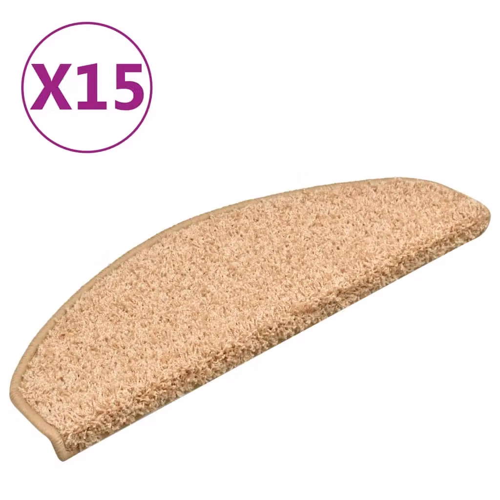 Berkfield Home Self-Adhesive Carpet Stair Treads, 15 Pieces, Gold/Beige, W: 65 cm, D: 21 cm, H: 4 cm – 2