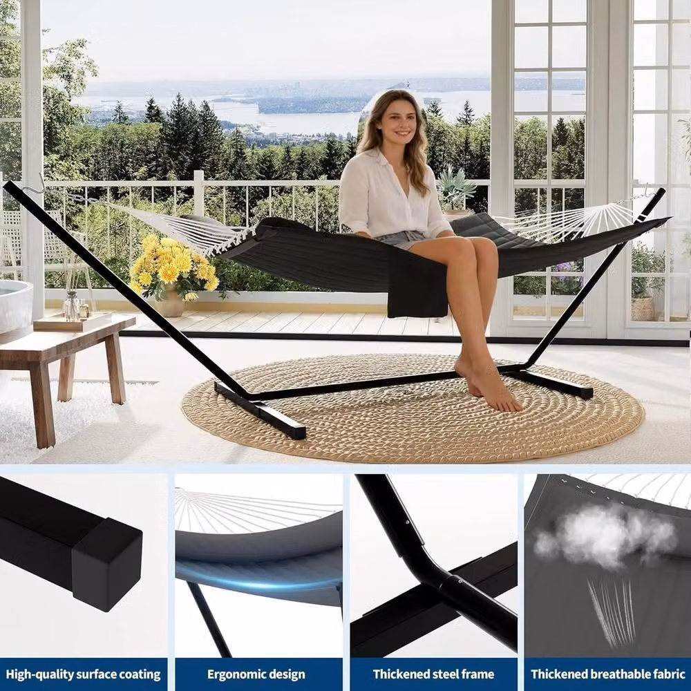VOGREX Double Hammock with Stand and Cushions in Grey – 4