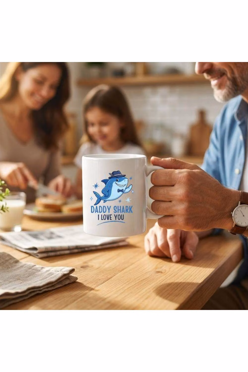 Dyzi Father's Day Daddy Shark I Love You Ceramic Coffee Mug, 320ml, White – 2