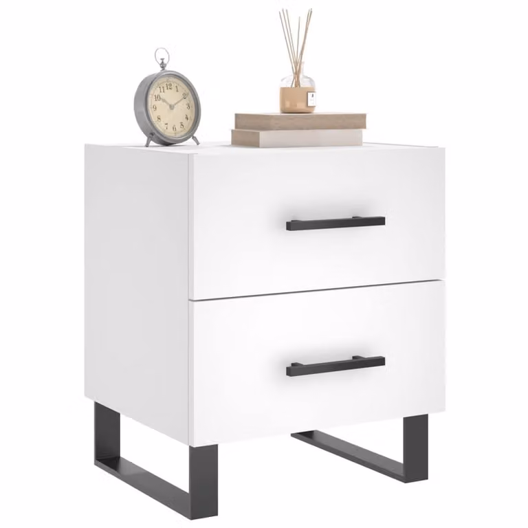 Berkfield Home Set of 2 White Modern Bedside Cabinets, W/D/H: 40 x 35 x 47.5 cm