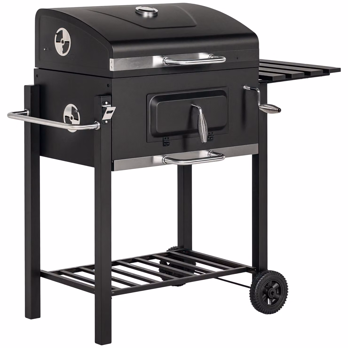 OUTSUNNY Black Steel Charcoal BBQ Trolley with Thermometer and Wheels, W/D/H: 113 x 65 x 108 cm – 2
