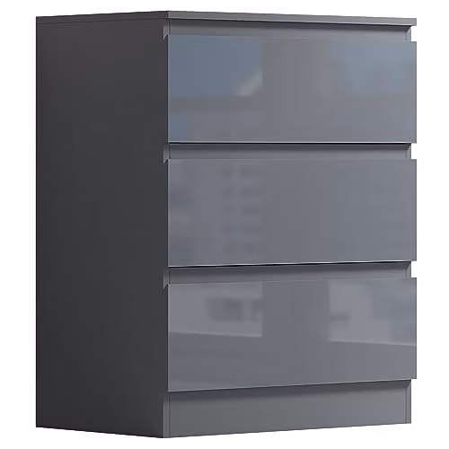 FWStyle Stora 3 Drawer Chest of Drawers in Grey Gloss, H 77 x W 60 x D 40 cm – 1