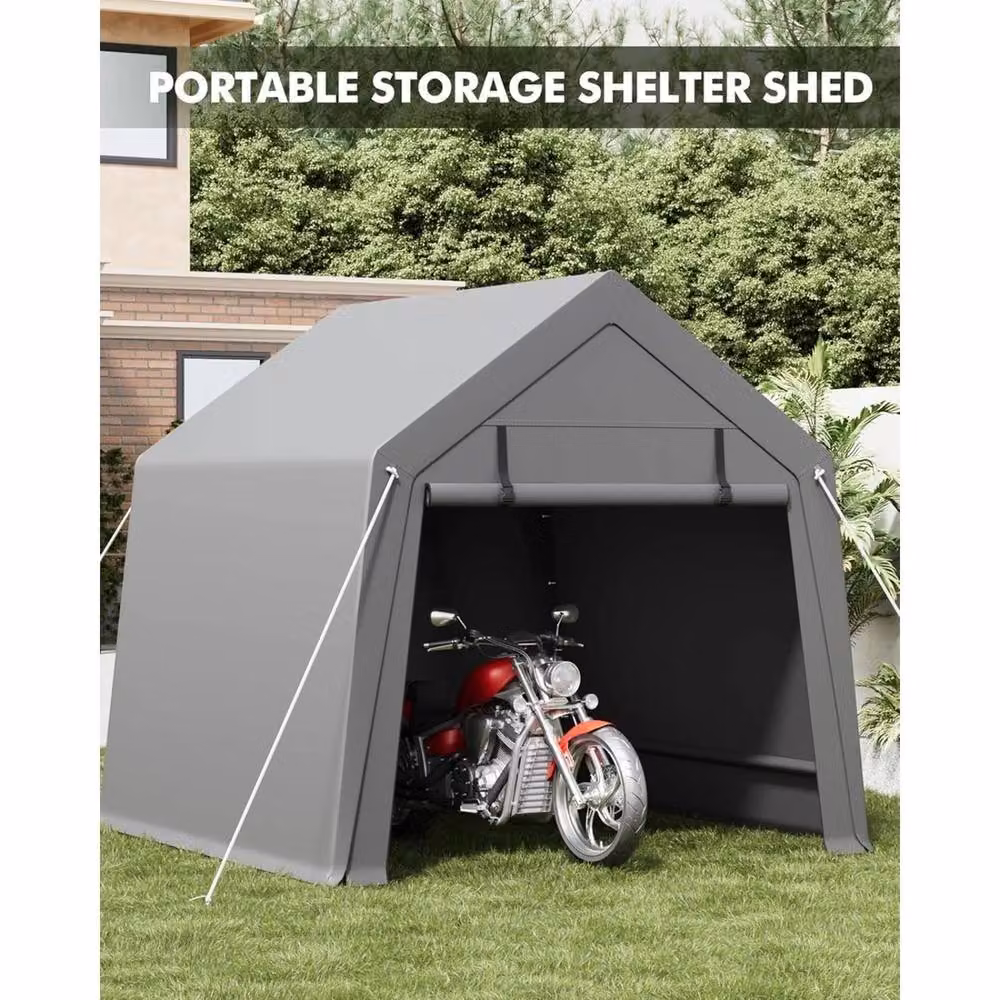 VOGREX Grey Portable Carport Storage Shed with Roll-Up Gable Roof – 3