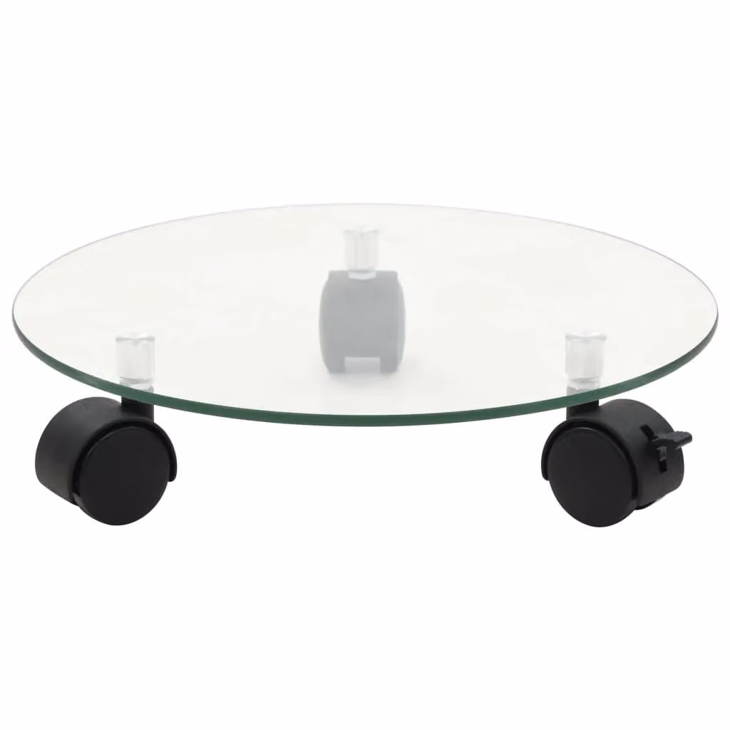 Berkfield Home Set of 2 Round Tempered Glass Plant Rollers, Diameter: 28 cm, Transparent/Multicolour – 2