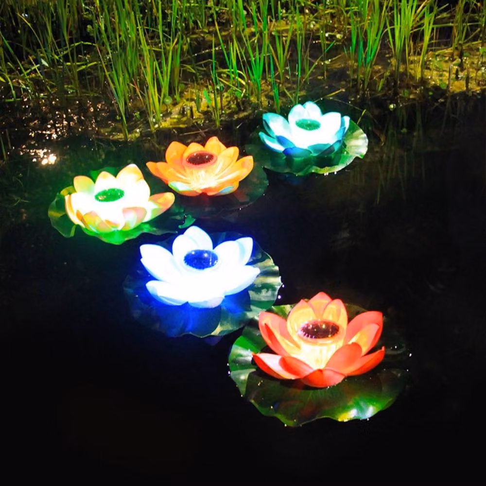 Quipulse Solar-Powered Red Lotus Flower Floating LED Pond Lights – 2