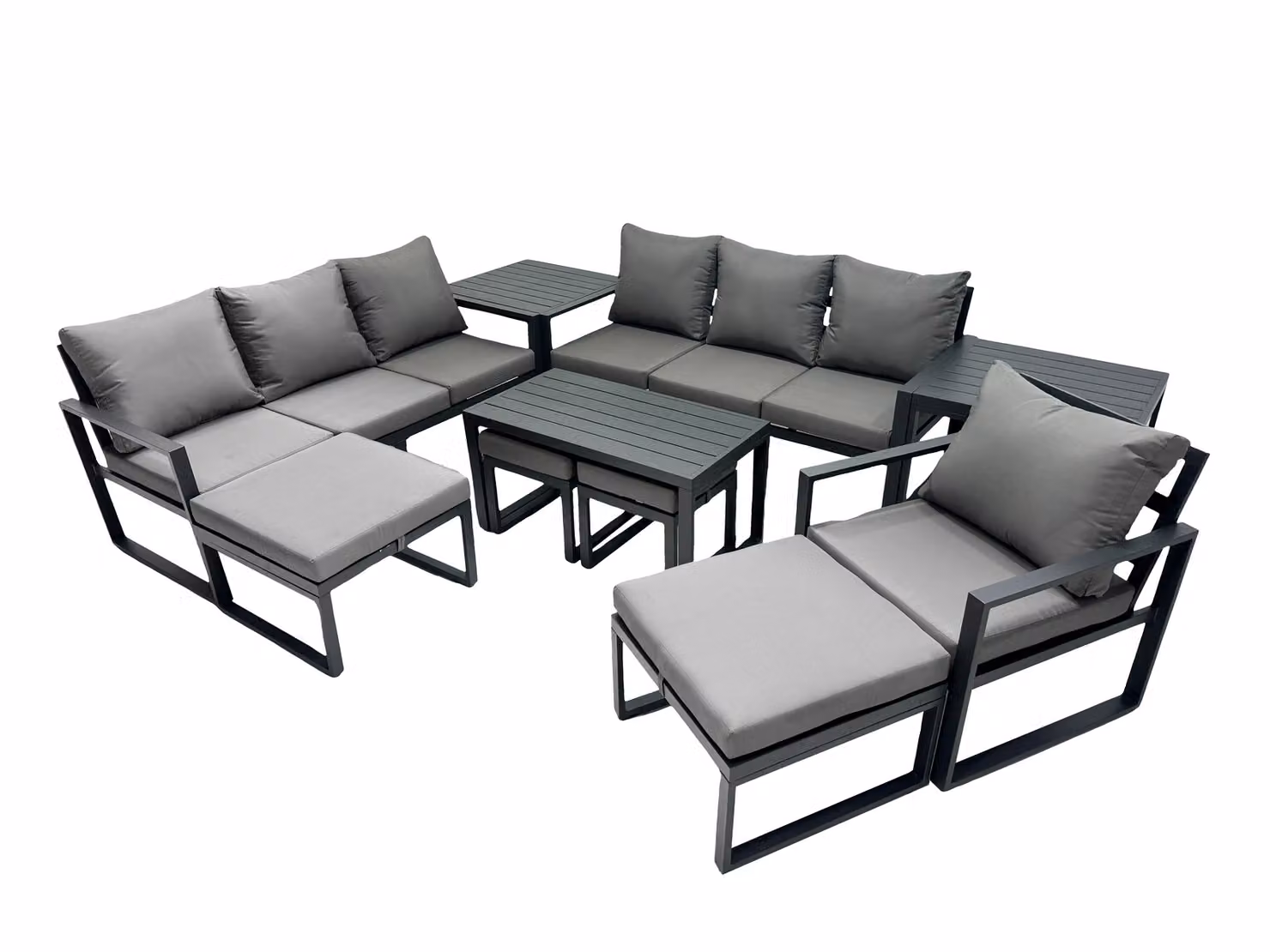 Fimous Aluminium Garden Furniture Set in Dark Grey with 3 Seat Sofa, Coffee Table, 4 Stools and 2 Side Tables – 2