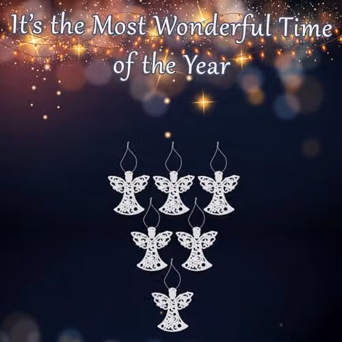 VFM e-Store Silver Glitter Hanging Angel Christmas Tree Ornaments, Pack of 6, H 17.5 x W 10 x D 1.5 cm – 3