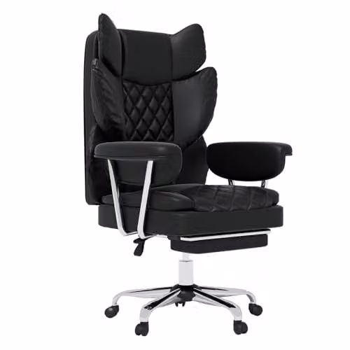 Levede Black PU Leather Ergonomic Executive Office Chair with Footrest, Lumbar Support and Headrest