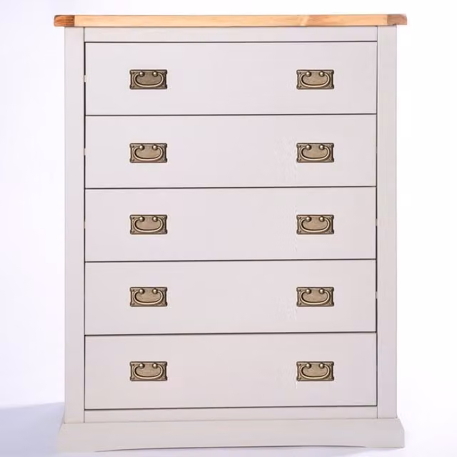 Cabinet Bits Loreo 5 Drawer Chest in Light Grey with Gold Handles