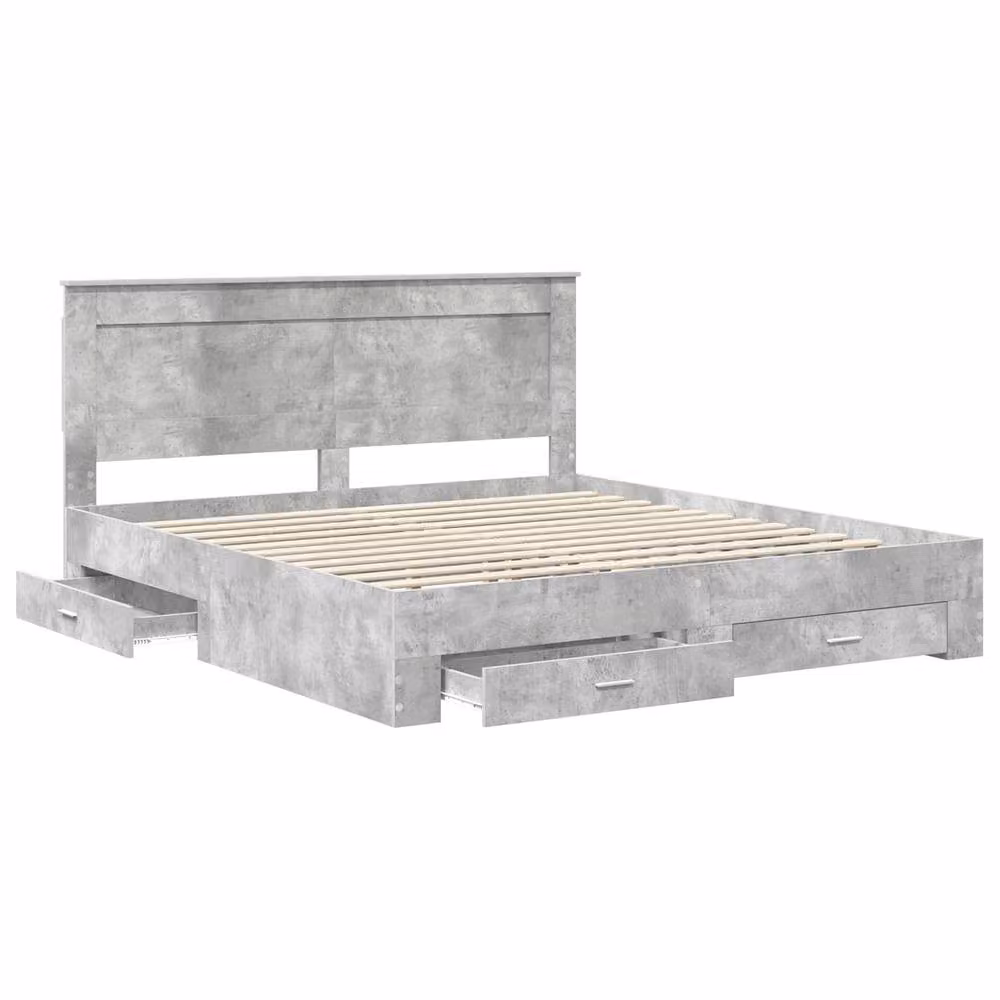 Berkfield Home Modern Engineered Wood Bed Frame with Headboard and Drawers in Grey – 2